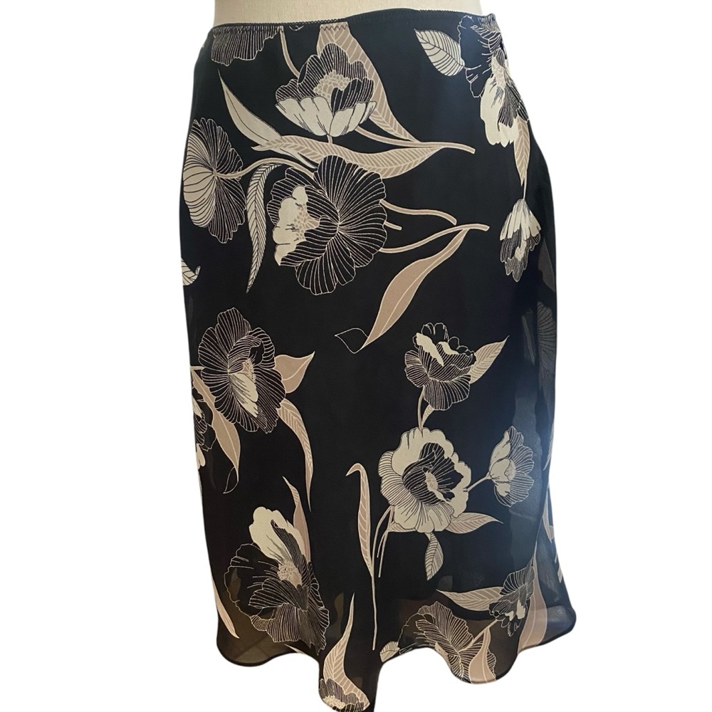 Ann Taylor Loft Chiffon Black/Tan Skirt (6P)